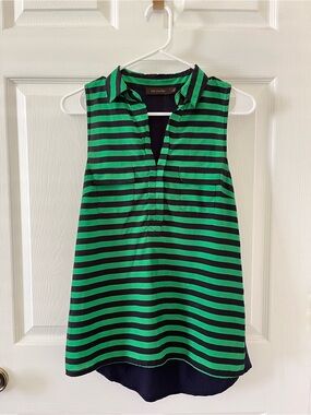 The Limited Green & Black Striped Sleeveless Polo Blouse